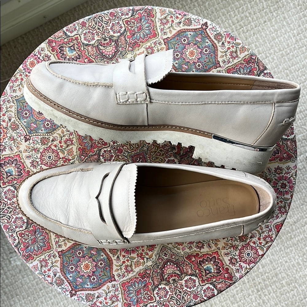 Franco Sarto Cream leather penny loafer Flats with Stitching sz 8.5
